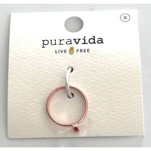 Pura Vida Rose Gold Luna Quartz Ring Size 8 Rock Crystal Accent